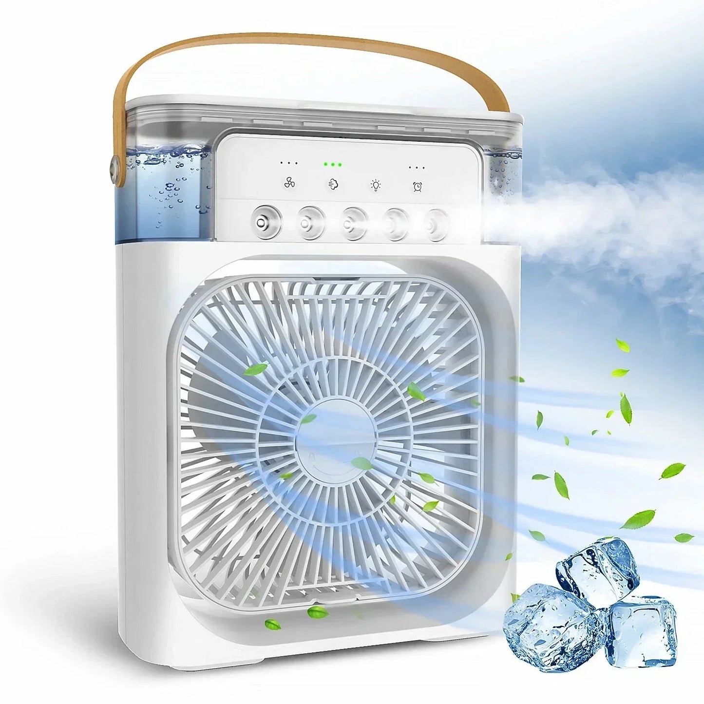 Portable USB Fan, Air Conditioner, Night Light, Water Mist, 3-in-1 Air Humidifier